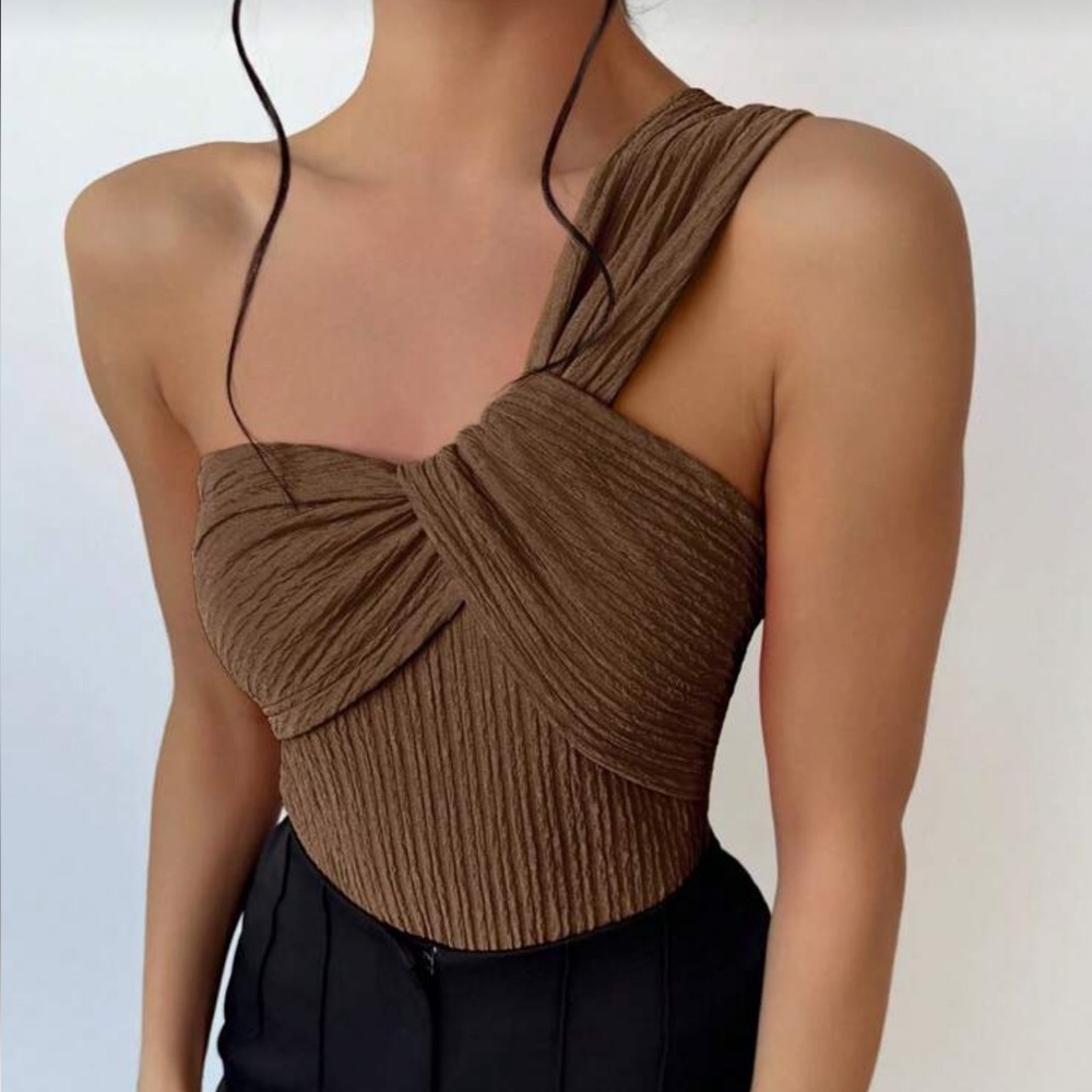 Elegant Brown One-Shoulder Bodysuit